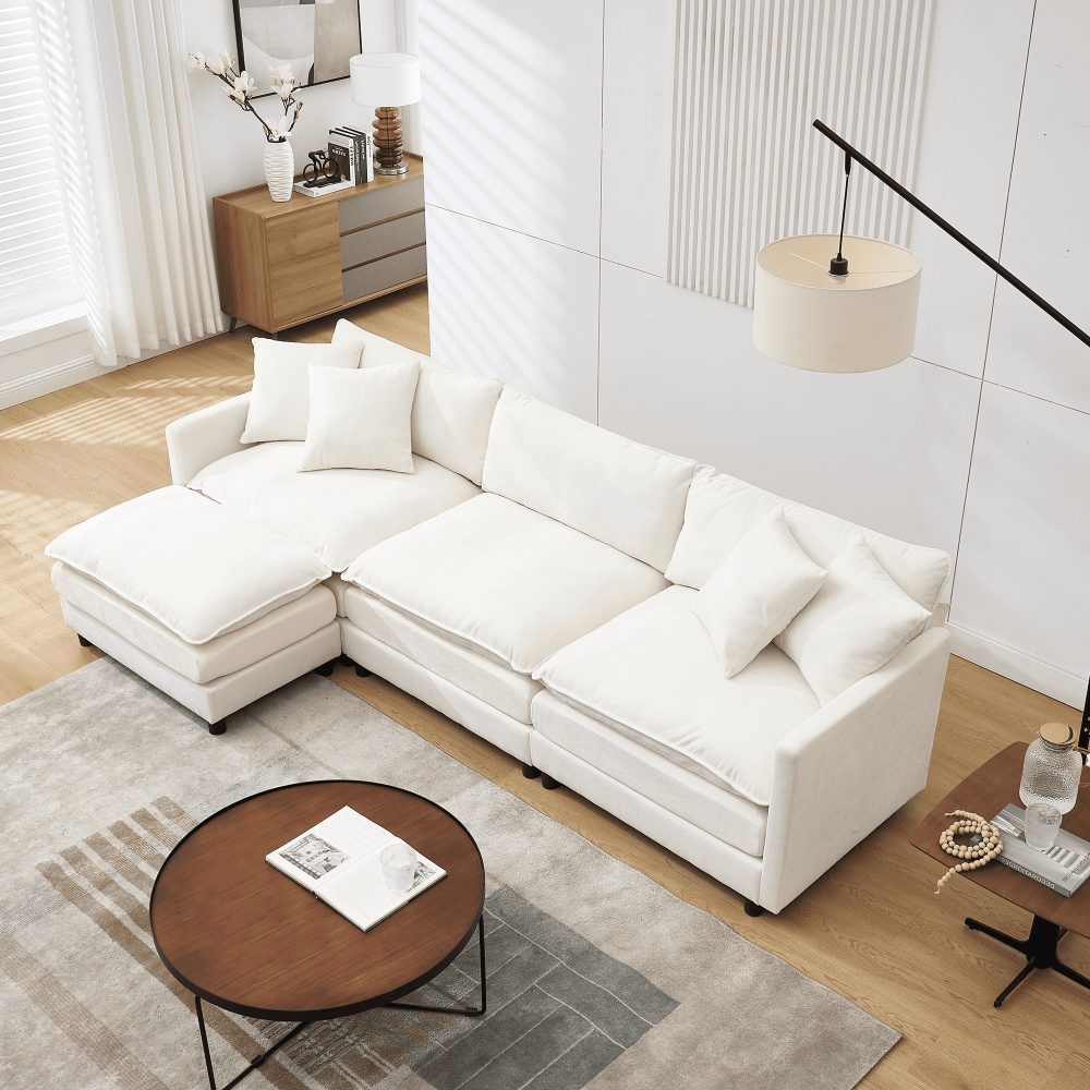 【Summer Exclusive Offer】 Comfy Cloud Modular Sectional Chenille Sofa, L Shaped Deep Seat 3-Seater Modern Living Room Couch with Movable Ottoman & DIY Combination