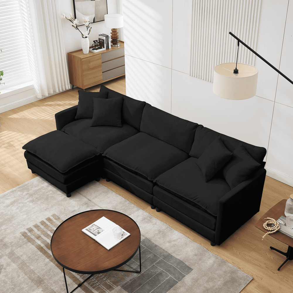 【Summer Exclusive Offer】 Comfy Cloud Modular Sectional Chenille Sofa, L Shaped Deep Seat 3-Seater Modern Living Room Couch with Movable Ottoman & DIY Combination