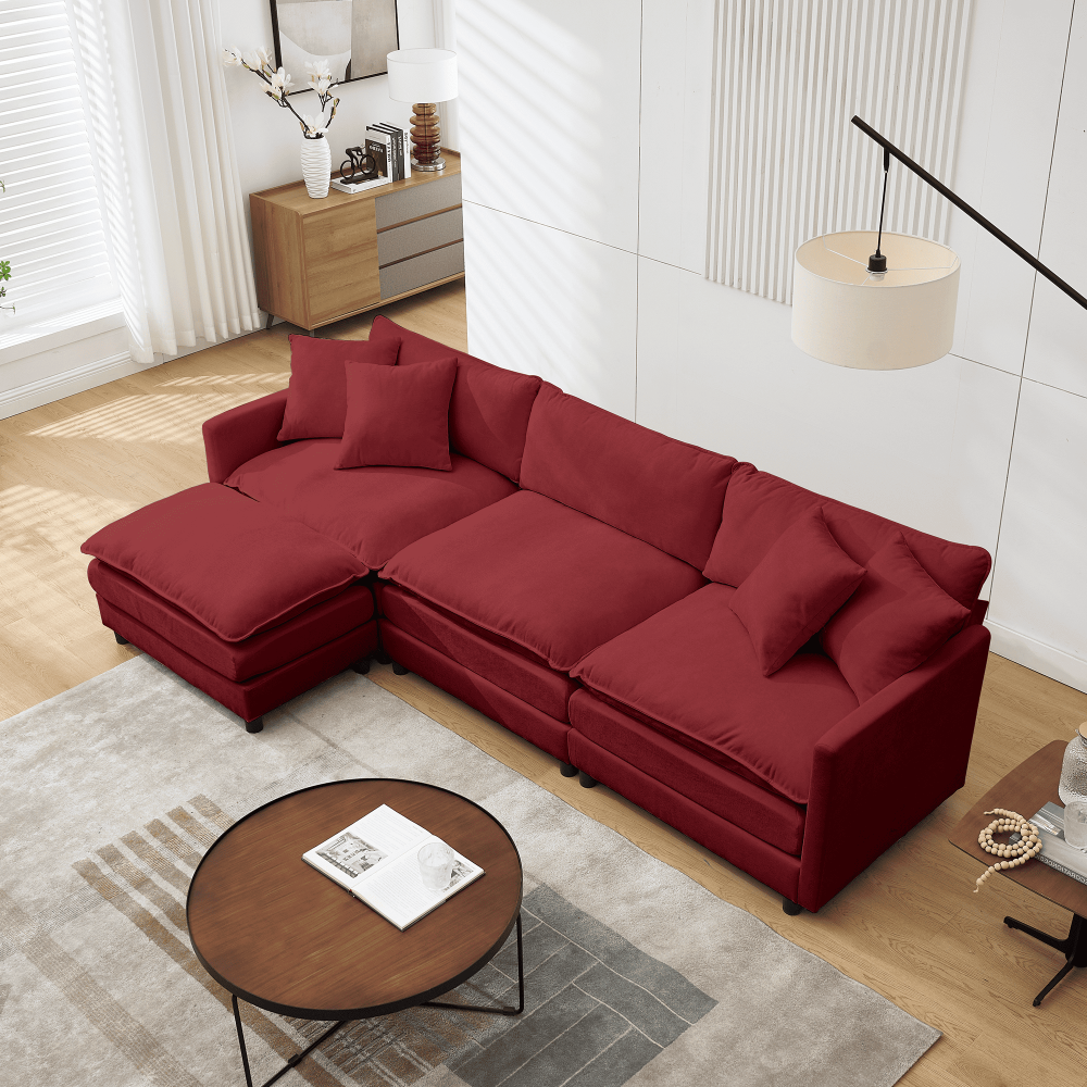 【Summer Exclusive Offer】 Comfy Cloud Modular Sectional Chenille Sofa, L Shaped Deep Seat 3-Seater Modern Living Room Couch with Movable Ottoman & DIY Combination
