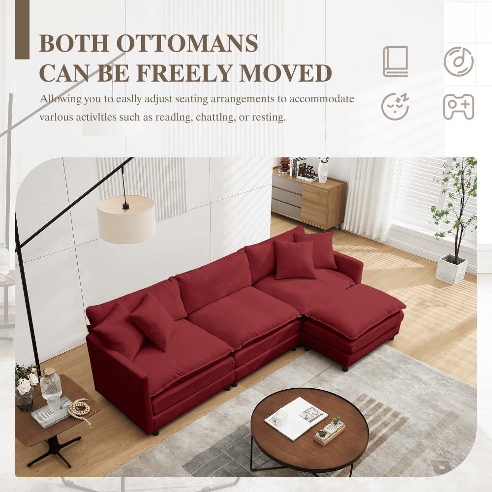 【Summer Exclusive Offer】 Comfy Cloud Modular Sectional Chenille Sofa, L Shaped Deep Seat 3-Seater Modern Living Room Couch with Movable Ottoman & DIY Combination