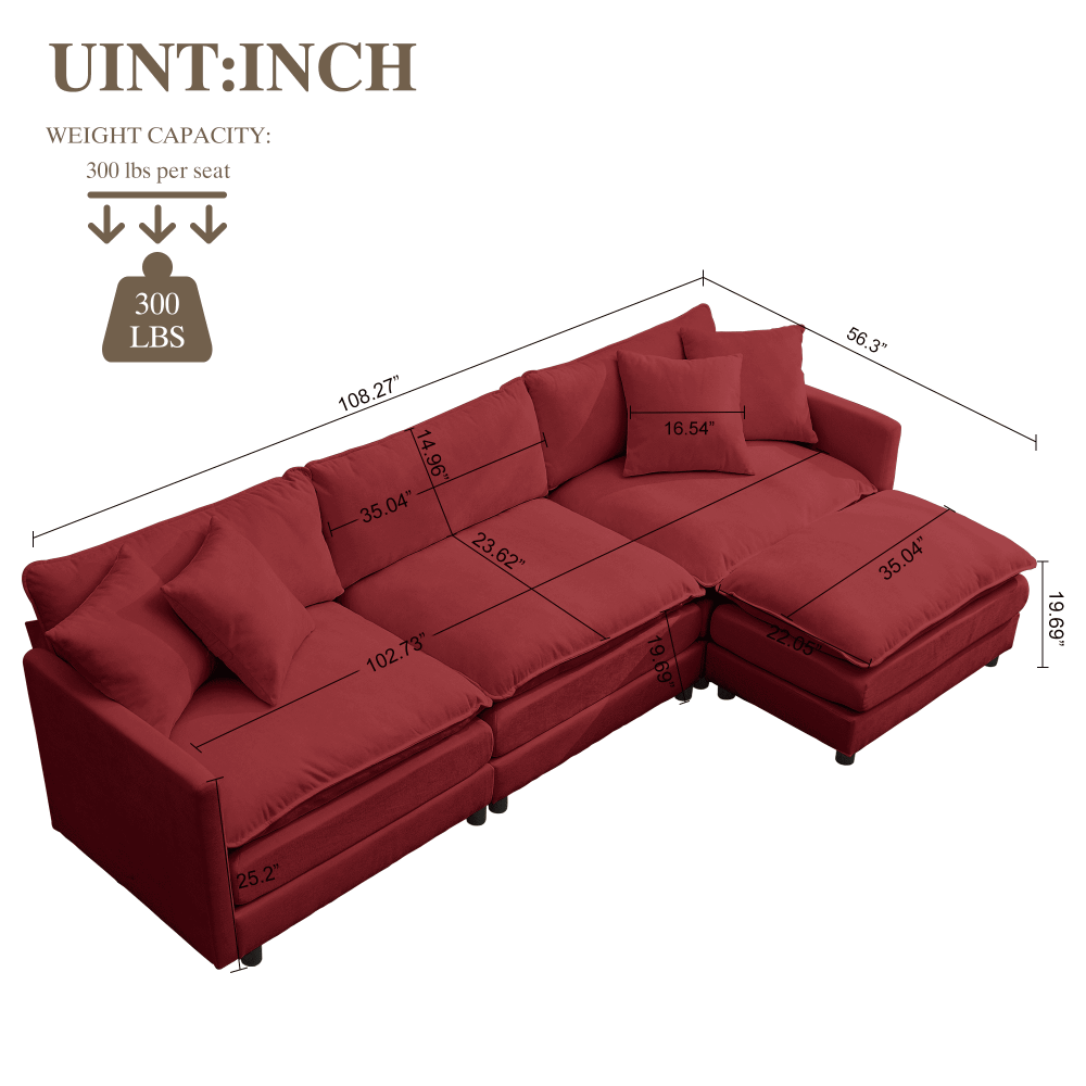 【Summer Exclusive Offer】 Comfy Cloud Modular Sectional Chenille Sofa, L Shaped Deep Seat 3-Seater Modern Living Room Couch with Movable Ottoman & DIY Combination