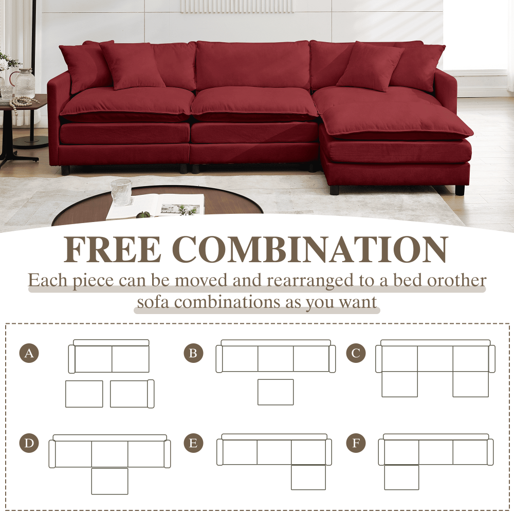 【Summer Exclusive Offer】 Comfy Cloud Modular Sectional Chenille Sofa, L Shaped Deep Seat 3-Seater Modern Living Room Couch with Movable Ottoman & DIY Combination