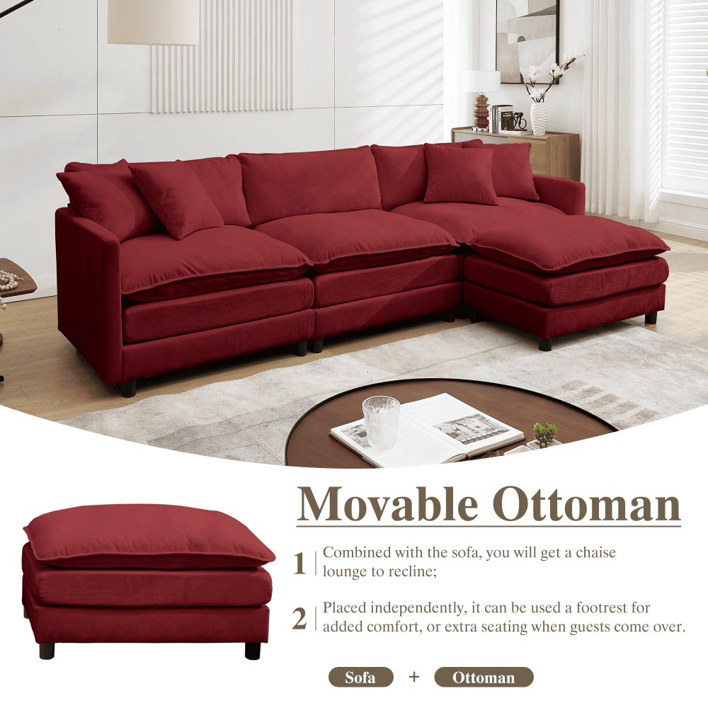 【Summer Exclusive Offer】 Comfy Cloud Modular Sectional Chenille Sofa, L Shaped Deep Seat 3-Seater Modern Living Room Couch with Movable Ottoman & DIY Combination