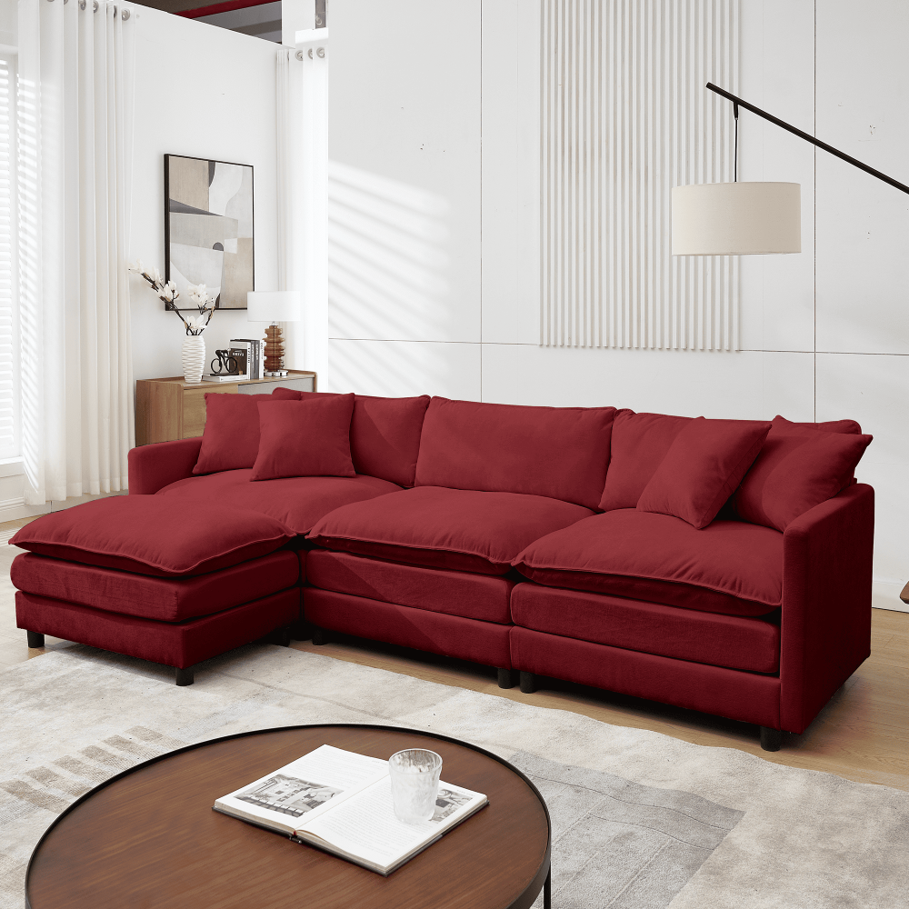 【Summer Exclusive Offer】 Comfy Cloud Modular Sectional Chenille Sofa, L Shaped Deep Seat 3-Seater Modern Living Room Couch with Movable Ottoman & DIY Combination