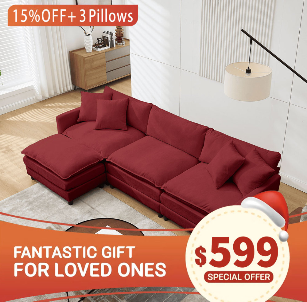 【Summer Exclusive Offer】 Comfy Cloud Modular Sectional Chenille Sofa, L Shaped Deep Seat 3-Seater Modern Living Room Couch with Movable Ottoman & DIY Combination