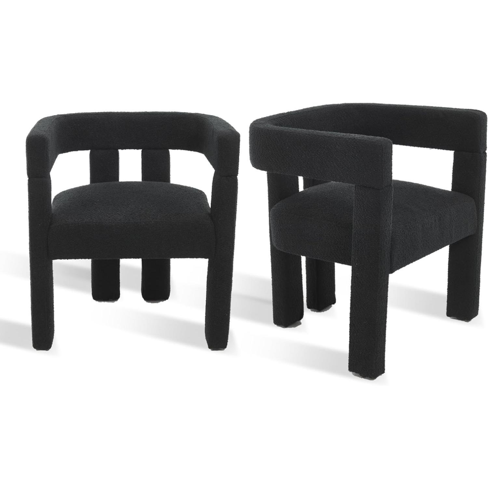 SZLIZCCC Modern Dining Chair Set of 2 / Living Room Chairs, Fabric Armchair, Upholstered Barrel Chair for Living Room Kitchen Office (Black, Set of 2)