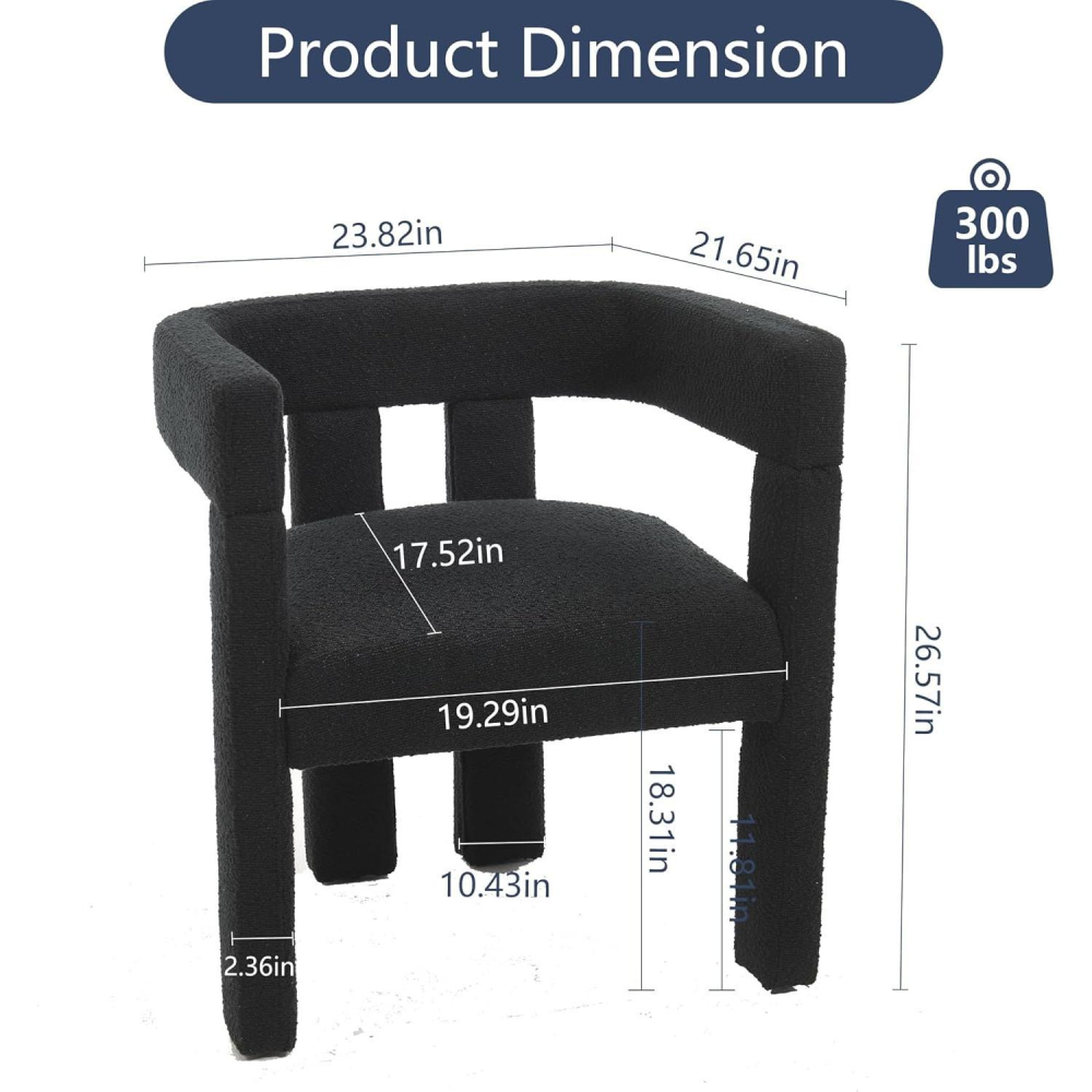 SZLIZCCC Modern Dining Chair Set of 2 / Living Room Chairs, Fabric Armchair, Upholstered Barrel Chair for Living Room Kitchen Office (Black, Set of 2)