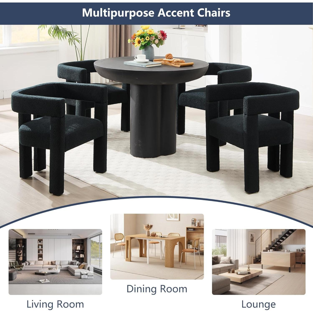 SZLIZCCC Modern Dining Chair Set of 2 / Living Room Chairs, Fabric Armchair, Upholstered Barrel Chair for Living Room Kitchen Office (Black, Set of 2)