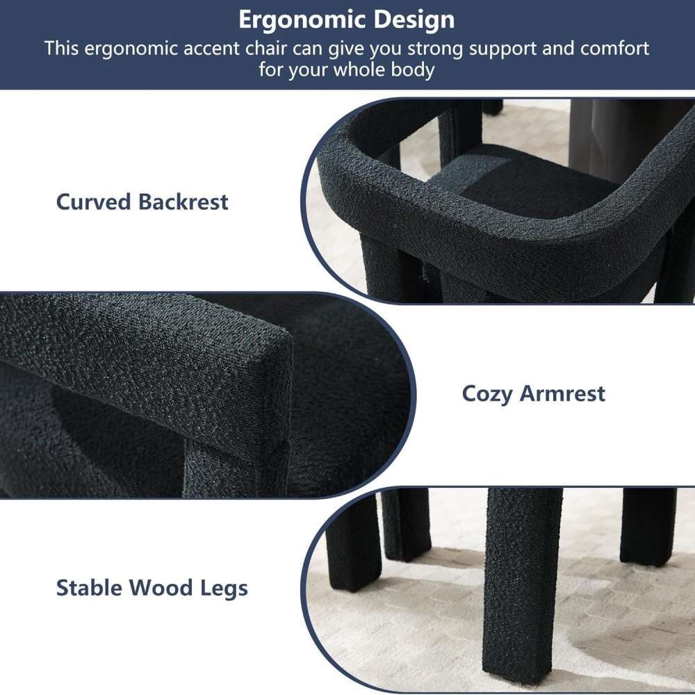 SZLIZCCC Modern Dining Chair Set of 2 / Living Room Chairs, Fabric Armchair, Upholstered Barrel Chair for Living Room Kitchen Office (Black, Set of 2)