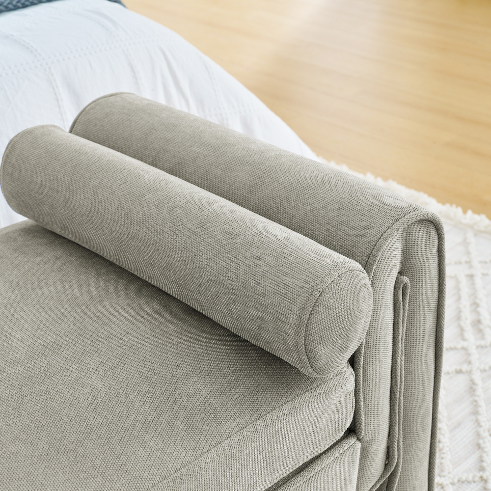 Mid-Century Modern Ottoman Bench with Linen Fabric - Premium Storage Bench for Bedroom Living Room Entryway Dining Room  Contemporary Accent Furniture​