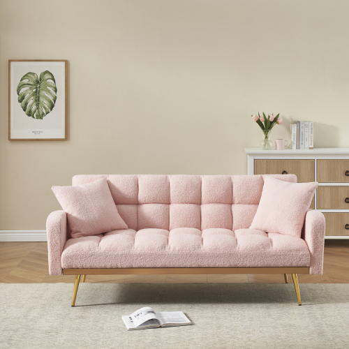 69 ''Convertible Loveseat Sleeper Sofa Bed,Comfy Loveseat Recliner Chair,Adjustable Sleeper Couch with Plush Teddy Fabric with Golden  Legs for Small Spaces, Living Room & Bedroom