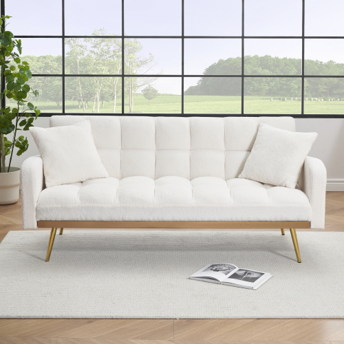 69 ''Convertible Loveseat Sleeper Sofa Bed,Comfy Loveseat Recliner Chair,Adjustable Sleeper Couch with Plush Teddy Fabric with Golden  Legs for Small Spaces, Living Room & Bedroom