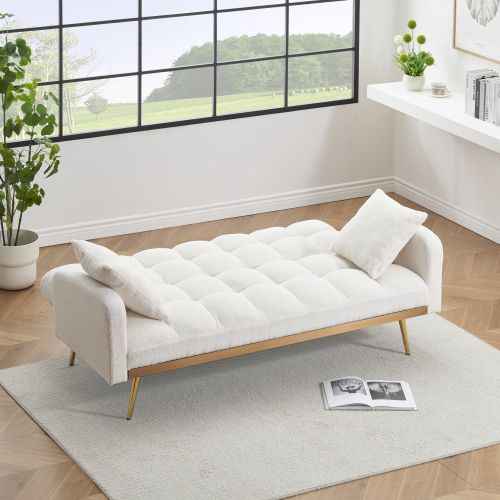 69 ''Convertible Loveseat Sleeper Sofa Bed,Comfy Loveseat Recliner Chair,Adjustable Sleeper Couch with Plush Teddy Fabric with Golden  Legs for Small Spaces, Living Room & Bedroom