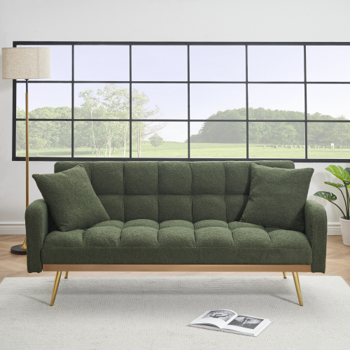 69 ''Convertible Loveseat Sleeper Sofa Bed,Comfy Loveseat Recliner Chair,Adjustable Sleeper Couch with Plush Teddy Fabric with Golden  Legs for Small Spaces, Living Room & Bedroom