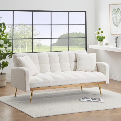 69 ''Convertible Loveseat Sleeper Sofa Bed,Comfy Loveseat Recliner Chair,Adjustable Sleeper Couch with Plush Teddy Fabric with Golden  Legs for Small Spaces, Living Room & Bedroom
