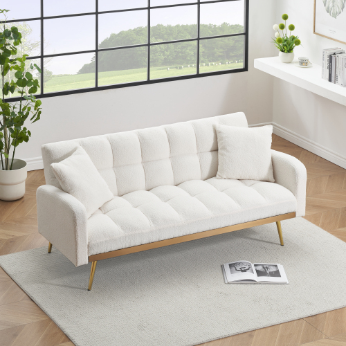 69 ''Convertible Loveseat Sleeper Sofa Bed,Comfy Loveseat Recliner Chair,Adjustable Sleeper Couch with Plush Teddy Fabric with Golden  Legs for Small Spaces, Living Room & Bedroom