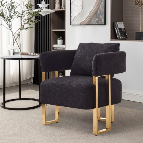Modern Upholstered Chair Set of 2 Decorative Chair, Armchair Living Room Side Chair , Accent Chair Deep Seat Sofa Chair with Curved Backrest Golden Legs for Dressing Area, Reception Room, Office