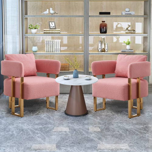 Modern Upholstered Chair Set of 2 Decorative Chair, Armchair Living Room Side Chair , Accent Chair Deep Seat Sofa Chair with Curved Backrest Golden Legs for Dressing Area, Reception Room, Office