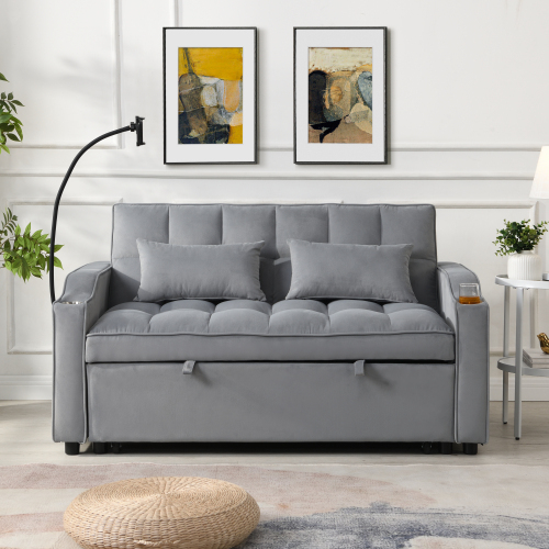 3 in 1 Convertible Sleeper Sofa Bed，Modern Velvet Loveseat Futon Sofa Couch Pull-out Bed,Lounge Sofa with adjustable Reclining Backrest,Toss Pillows, Pockets,Furniture for Living Room