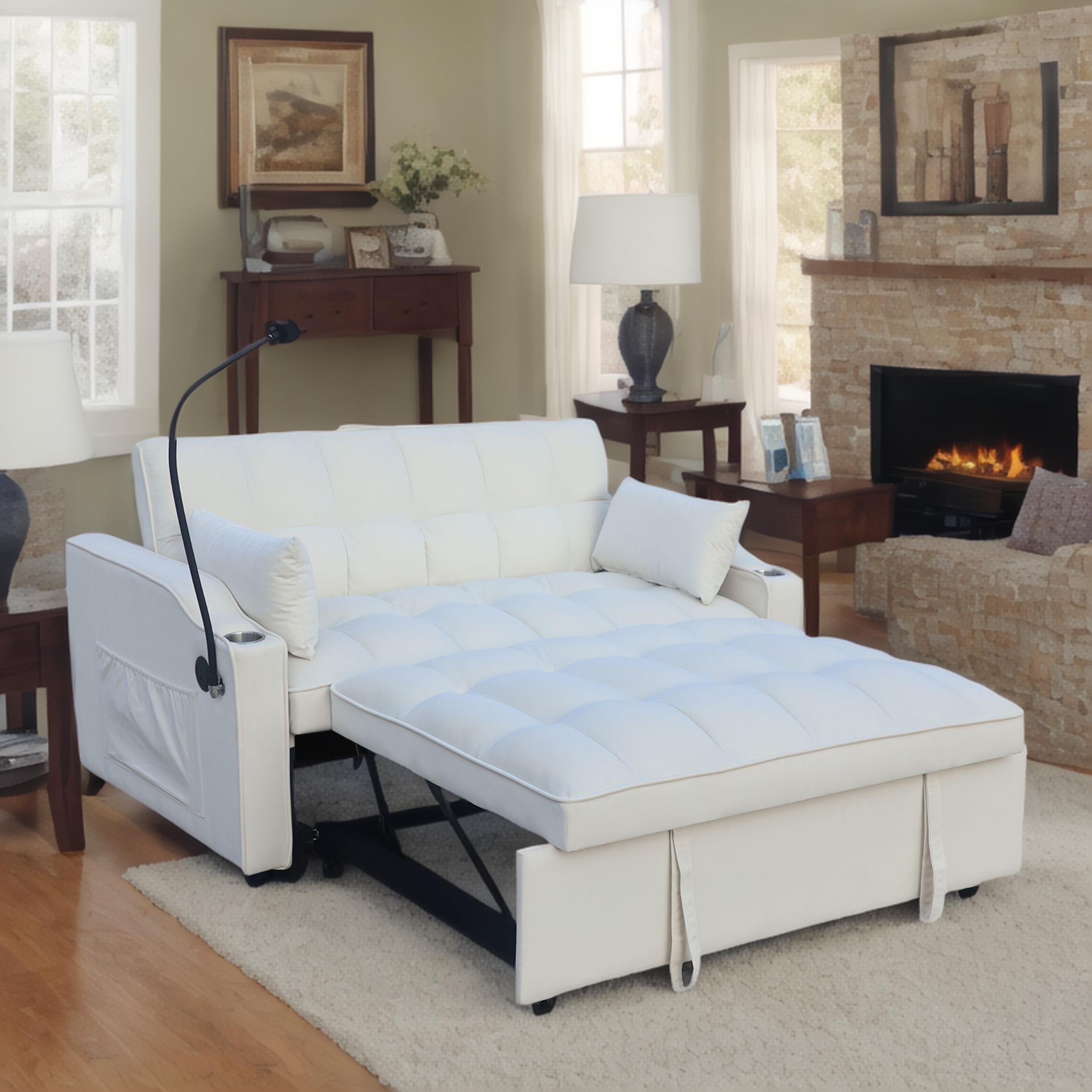 3 in 1 Convertible Sleeper Sofa Bed，Modern Velvet Loveseat Futon Sofa Couch Pull-out Bed,Lounge Sofa with adjustable Reclining Backrest,Toss Pillows, Pockets,Furniture for Living Room