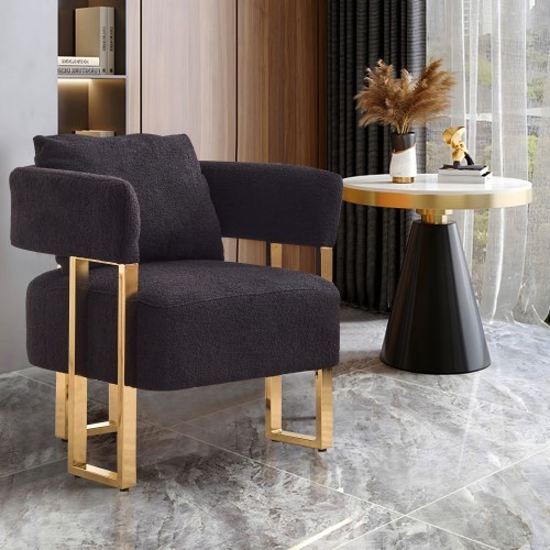 Modern Upholstered Chair Set of 2 Decorative Chair, Armchair Living Room Side Chair , Accent Chair Deep Seat Sofa Chair with Curved Backrest Golden Legs for Dressing Area, Reception Room, Office