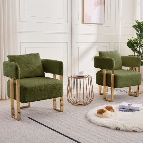 Modern Upholstered Chair Set of 2 Decorative Chair, Armchair Living Room Side Chair , Accent Chair Deep Seat Sofa Chair with Curved Backrest Golden Legs for Dressing Area, Reception Room, Office