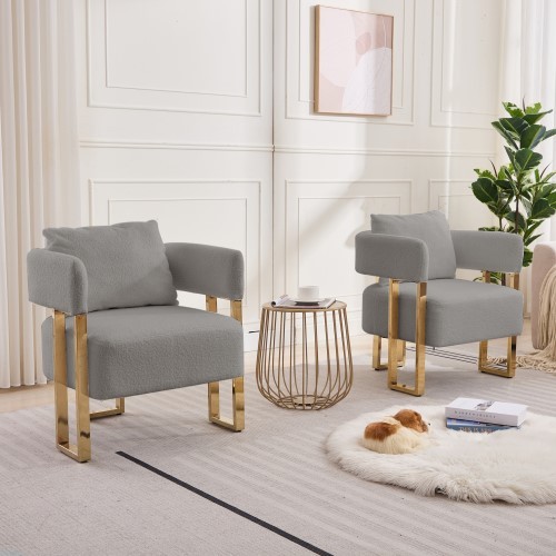 Modern Upholstered Chair Set of 2 Decorative Chair, Armchair Living Room Side Chair , Accent Chair Deep Seat Sofa Chair with Curved Backrest Golden Legs for Dressing Area, Reception Room, Office