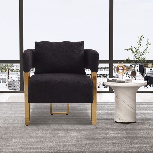 Modern Upholstered Chair Set of 2 Decorative Chair, Armchair Living Room Side Chair , Accent Chair Deep Seat Sofa Chair with Curved Backrest Golden Legs for Dressing Area, Reception Room, Office
