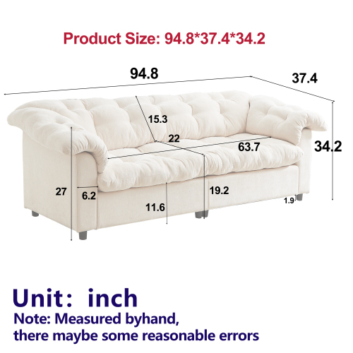 94.8"  Retro Couch Comfort Deep Seat Sofa, 3-Seater Sofa Upholstered Cloud Couch Fluffy Cloud Sofa ,Chenille Sofa Suitable for Living Rooms,Offices Apartments