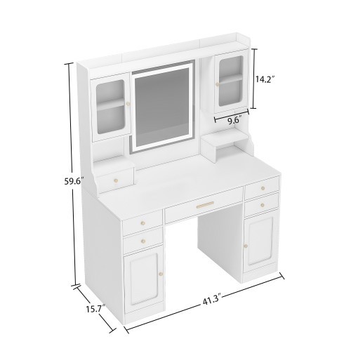 Large Vanity Desk Set Makeup Vanity Dressing Table 6 Drawers & 2 Cabinets Shelves Dresser Desk  with Mirror Warm Light  for Women & Girls Bedroom