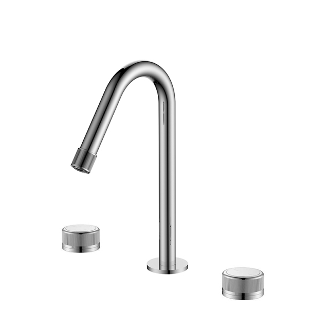 Brass Double Handle 3 Hole Widespread Bathroom Split Wash Basin Sink Faucet Deck Mounted 3 Hole Dual Handle Chrome Basin Mixer