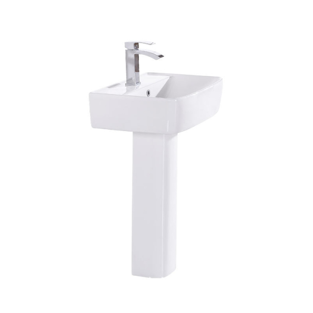 Modern Style Rectangular Bathroom Ceramic Hand Wash Basin With Pedestal
