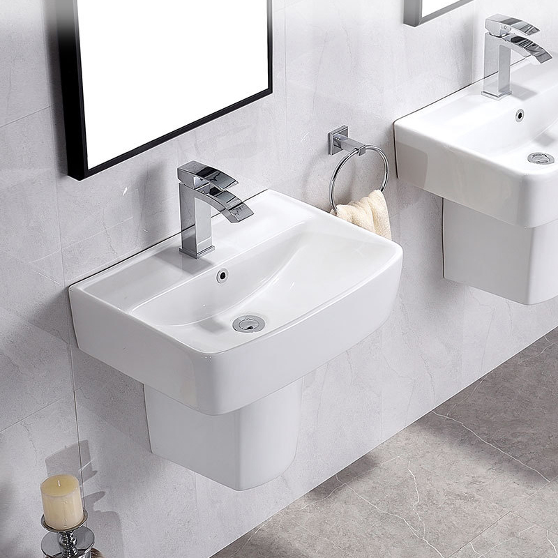 New Sanitary Modern Rectangular Wall Mounted Ceramic Bathroom Hand Wash White Wall Hung Luxury Hotel Basin Sink