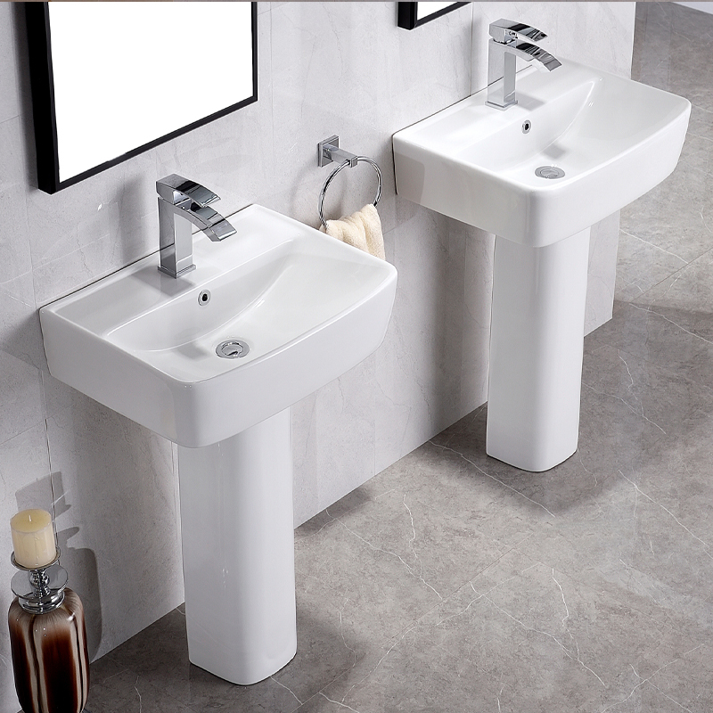 Modern Style Rectangular Bathroom Ceramic Hand Wash Basin With Pedestal