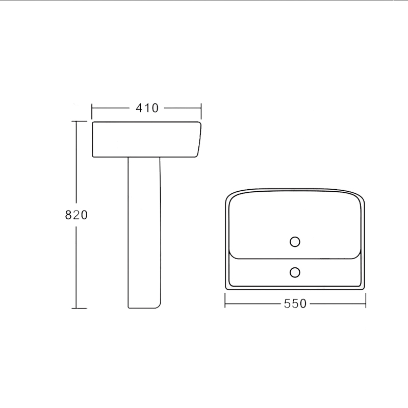 Modern Style Rectangular Bathroom Ceramic Hand Wash Basin With Pedestal