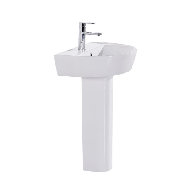 New Design Fit To Wall Ceramic Wash Basin With Pedestal Set