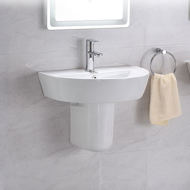 Single Hole Ceramic Bathroom Wash Hand Rectangle Half Pedestal Basin