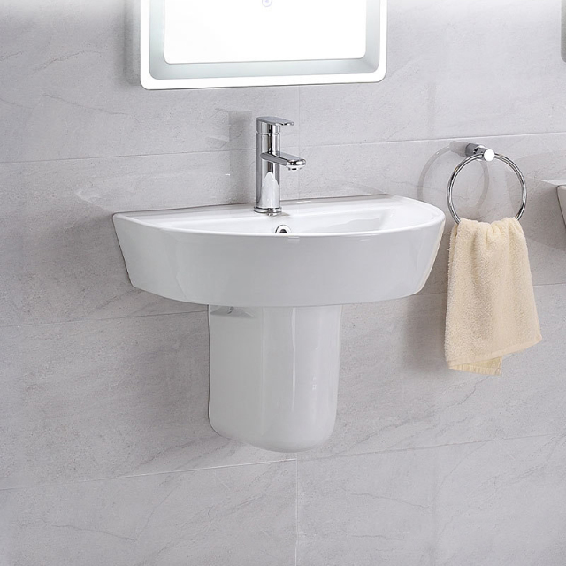 Single Hole Ceramic Bathroom Wash Hand Rectangle Half Pedestal Basin