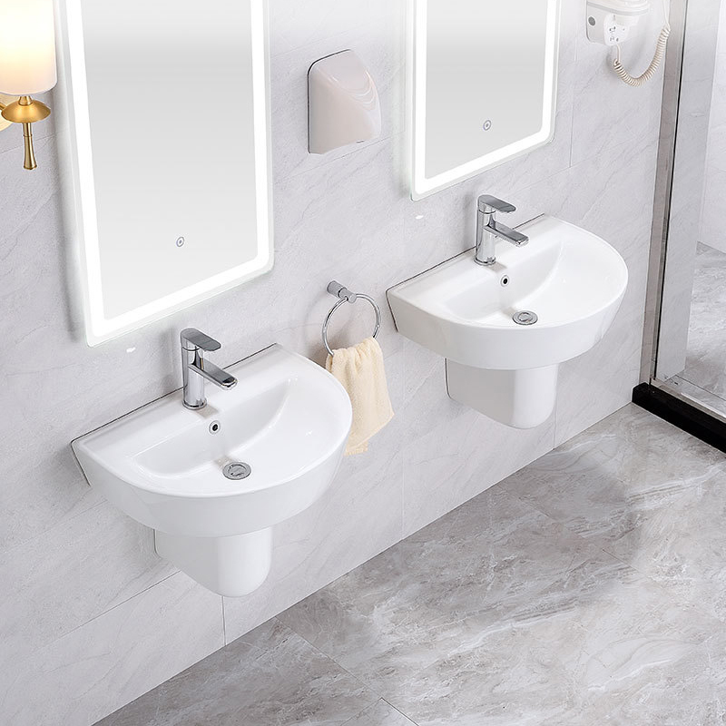 Single Hole Ceramic Bathroom Wash Hand Rectangle Half Pedestal Basin