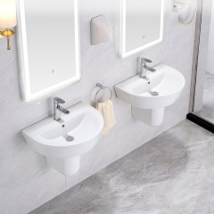 Single Hole Ceramic Bathroom Wash Hand Rectangle Half Pedestal Basin