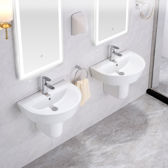 Single Hole Ceramic Bathroom Wash Hand Rectangle Half Pedestal Basin