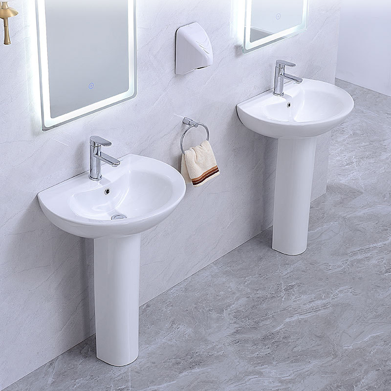 New Design Fit To Wall Ceramic Wash Basin With Pedestal Set