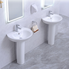 New Design Fit To Wall Ceramic Wash Basin With Pedestal Set
