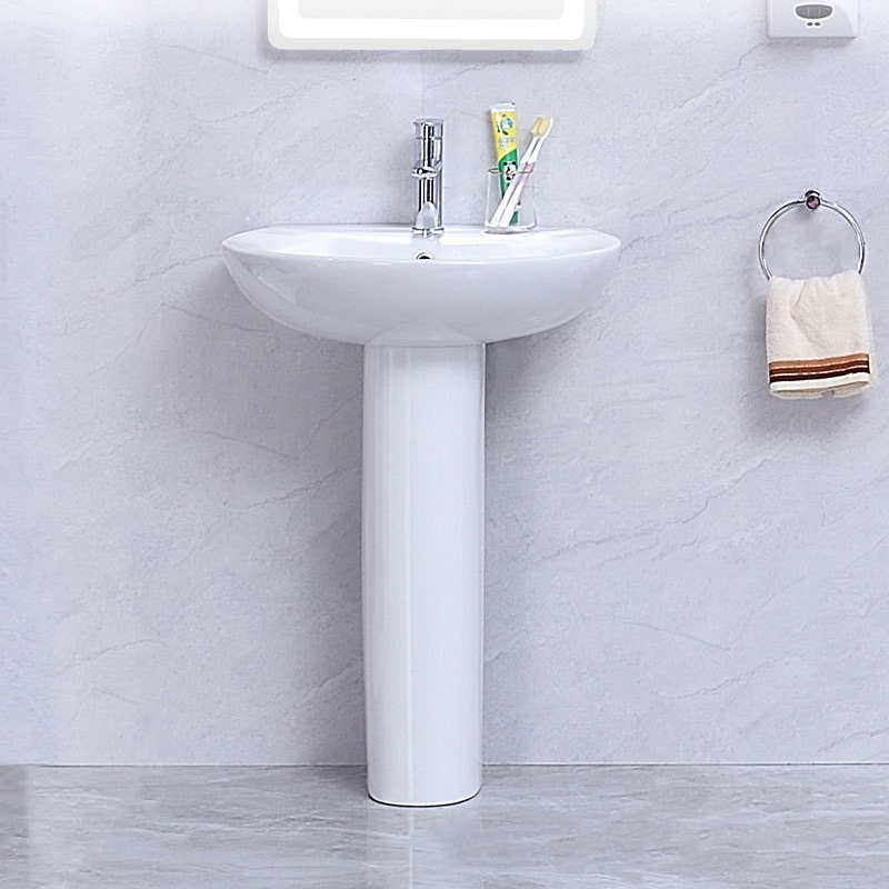 New Design Fit To Wall Ceramic Wash Basin With Pedestal Set
