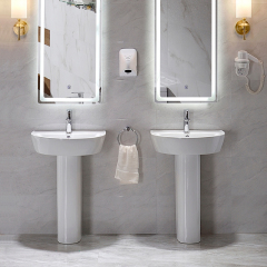 New Design Fit To Wall Ceramic Wash Basin With Pedestal Set