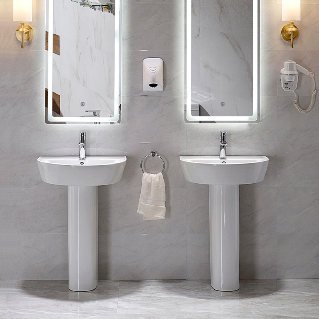 New Design Fit To Wall Ceramic Wash Basin With Pedestal Set