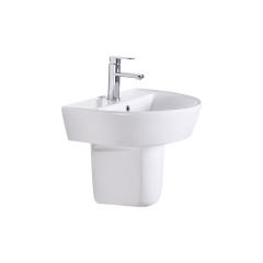 Single Hole Ceramic Bathroom Wash Hand Rectangle Half Pedestal Basin