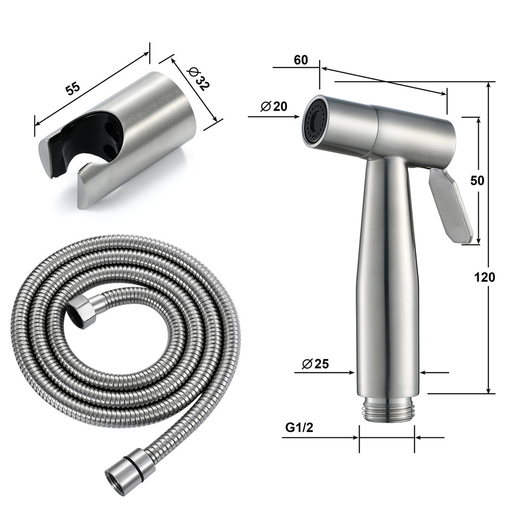 Brushed Nickel Toilet Bidet Set Stainless Steel Wall Mount Toilet Shower Sprayer