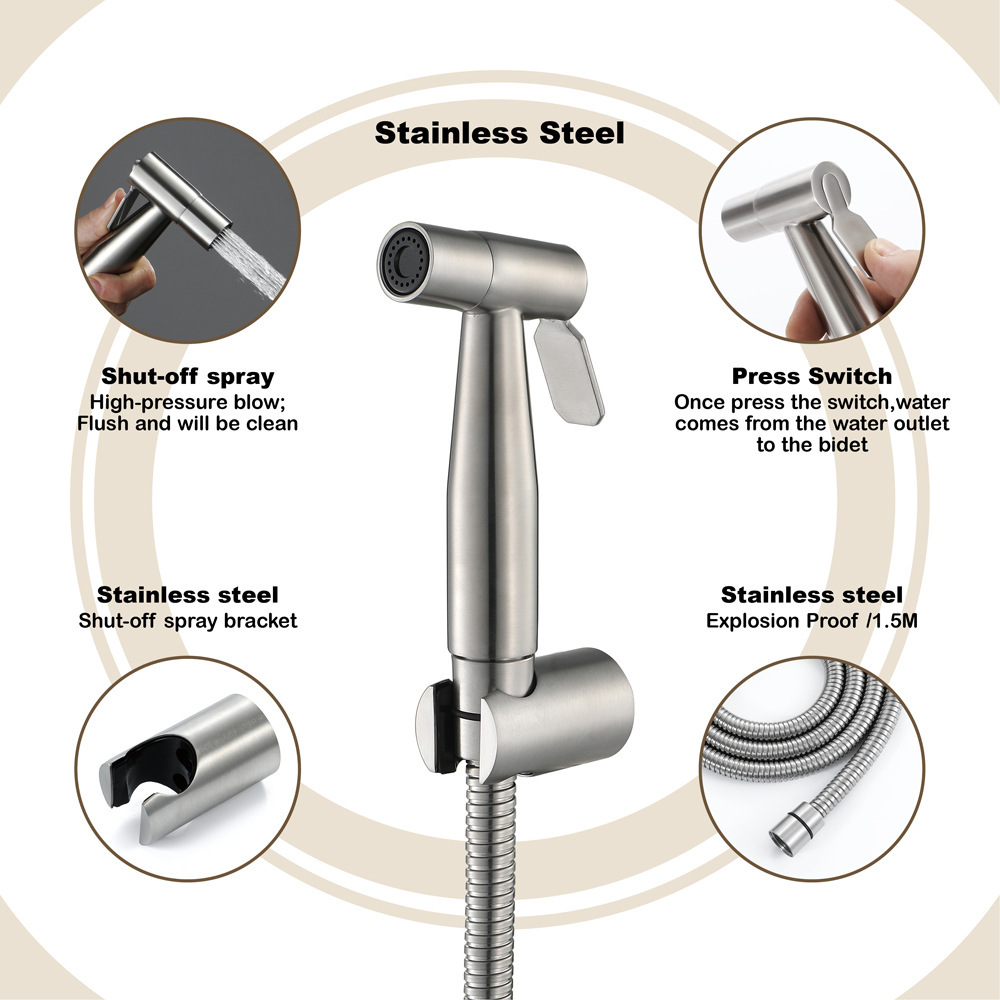Brushed Nickel Toilet Bidet Set Stainless Steel Wall Mount Toilet Shower Sprayer
