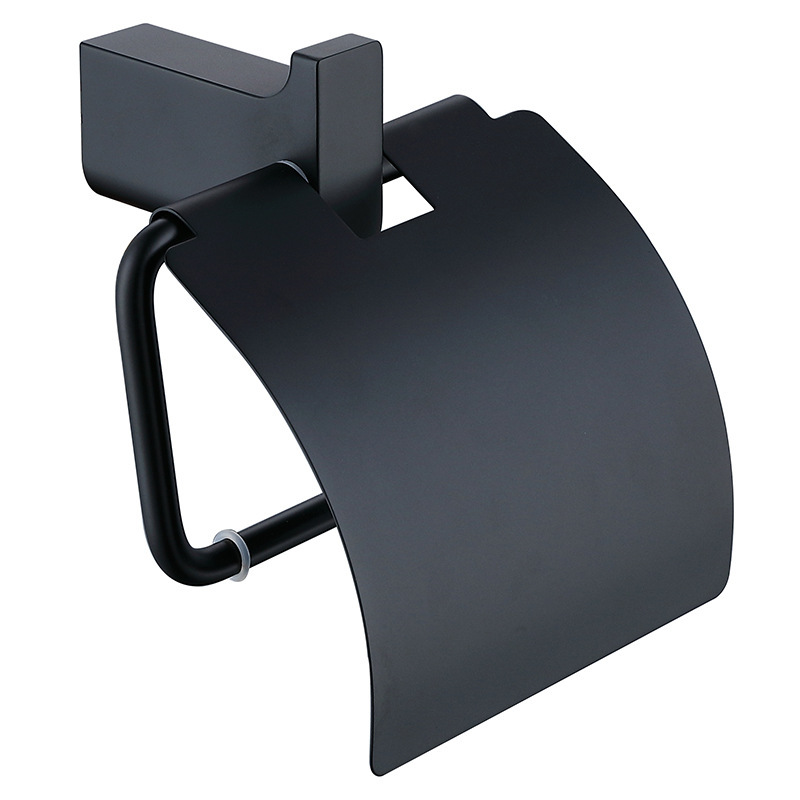 Bathroom Accessories Toilet Roll Holder with Lid Toilet Paper Holder Toilet Tissue Holder（Matte Black）